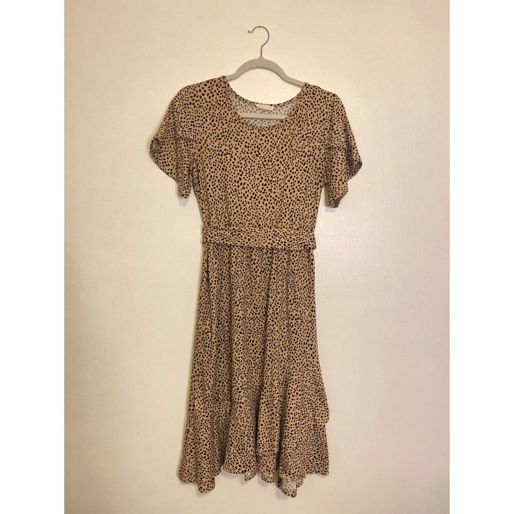 Leopard Print Flutter Sleeve Midi Dress With Tie Waist & Size S By REB. In J.